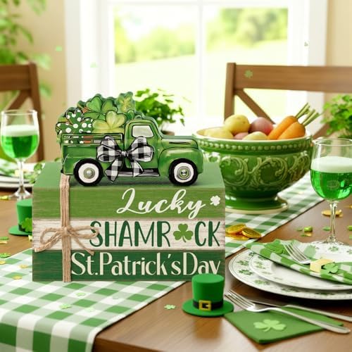 Geelin 4 Pcs St. Patrick's Day Table Decoration Wooden Book Stack Signs - Image 5