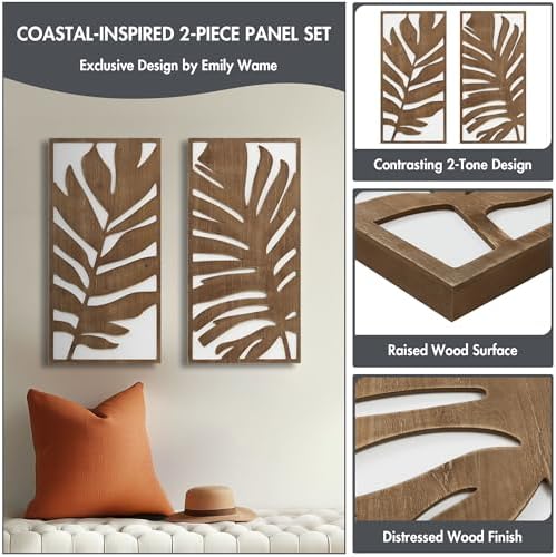 Madison Park Wall Décor for Living Room - Birch Botanical Two-Tone, Home Accent Modern Kitchen Dining Decoration, Ready to Hang 2-Piece Wood Panel Set for Bedroom, 16"W x 32"H, Monstera - Image 4