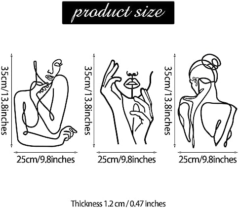 Photect 3 Pcs Metal Wall Art Minimalist Woman Line Decor, Cute, Black - Image 3