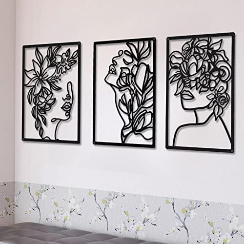 CHENGU 3 Pieces Metal Minimalist Abstract Woman Wall Art Line Drawing Wall Art Decor Single Line Female Home Hanging for Kitchen Bathroom Living Room - Image 2