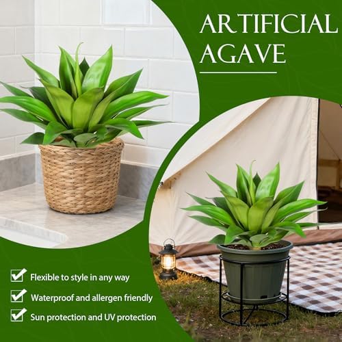 Artificial Agave Plant Fake Agave Plant Artificial Plants Outdoor Uv Resistant Artificial Fake Plants Suitable for Indoor Home Decor Outdoor Courtyard Balcony Terrace Decor 20.9'',Green,1Pcs - Image 4