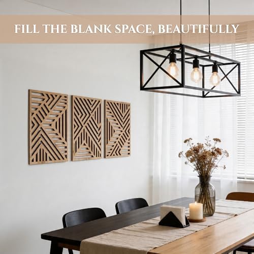 qmmp Modern Wooden Wall Sculptures - Set of 3 - Home Decor Accent - Large Wall Art for Living Room, Bedroom, Office - Easy Installation (Oak, Large - Direction) - Image 2