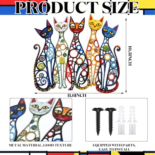 Wesiti Metal Cat Wall Art Decor Colorful Sculptures Mid Century 11.6x10.5 - Image 2