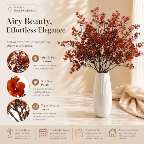 Mandy's 6 Bundles Artificial Burnt Orange Baby’s Breath Flowers - Image 2