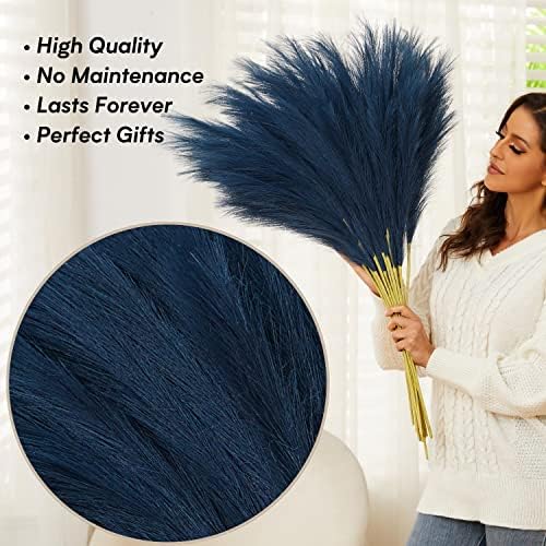 Blue Pampas Grass, 9 PCS 37''/3.1FT Tall Fluffy Fake Pompas Floral, Large Faux Pompous Grass Branches for Floor Vase Fillers, Boho Farmhouse Room Wedding Decor (Blue) - Image 5