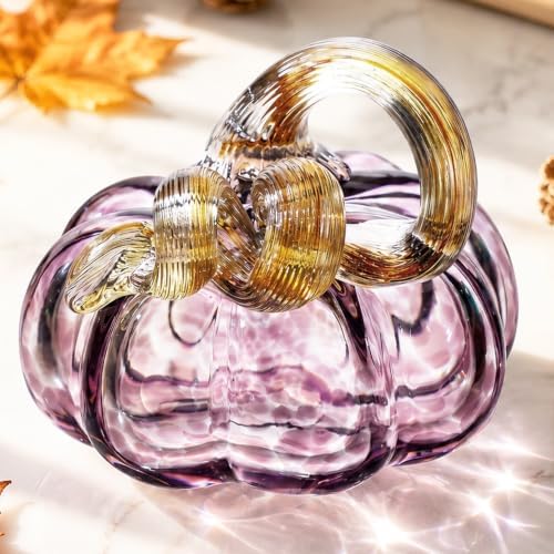Cosweet 3.5" Handmade Blown Glass Pumpkin for Home Table Mantel Fall Decor by Cosweet