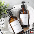 GMISUN Amber Glass Soap Dispenser, 2 Pack Bathroom Hand Soap Dispensers with Stainless Steel Flat Pump, 17 Fl Oz Kitchen Dish Soap Dispenser, Modern Vintage Liquid Brown Soap Dispensers Bottle Set - Image 7