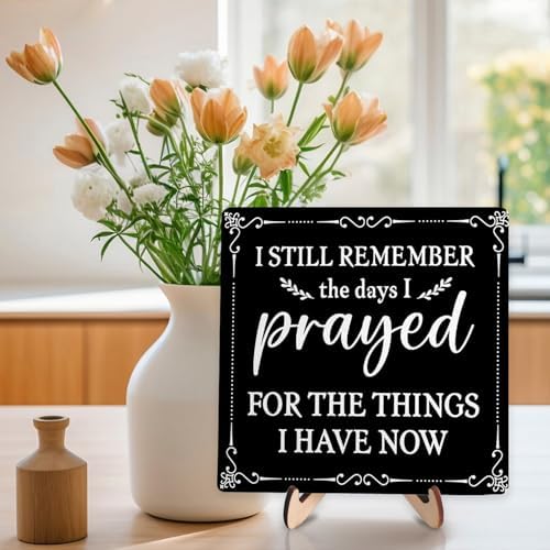 I Still Remember the Days I Prayed Wooden Sign, Christian Sign Home Decor Wooden Plaque for Rustic Home Farmhouse Office Living Room Desk Shelf Decor (black, 5.9x5.9inches) - Image 6