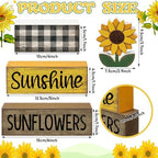 Yuntau 4 Pcs Sunflower Decorations, Wooden Block Sign Tiered Tray Decor - Image 3