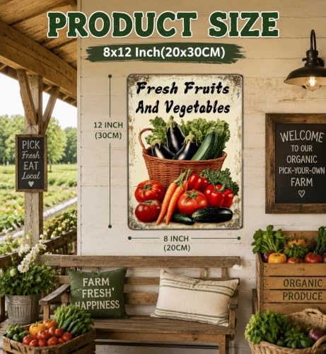 Vegetable Farmers Market Wall Decor Farm Fresh Fruits And Vegetables Metal Tin Sign Funny Retro Home Kitchen Garden Yard Restaurant Decoration 12x8 Inch - Image 2