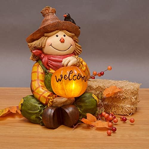 Mark Feldstein Fall Scarecrow Welcome Pumpkin LED Figurine, 10 in - Image 3