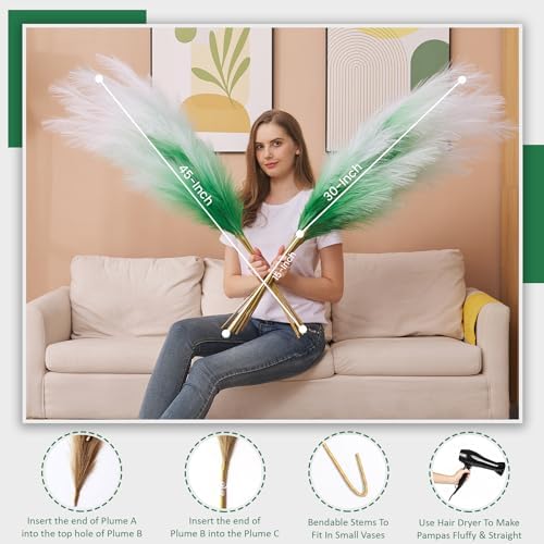 7 Pcs 45" Faux Pampas Grass – Fluffy Artificial Pompous Grass for Tall Floor Vase, Non-Shedding Home Decor, Boho Wedding Flowers, Baby Shower Centerpieces, Bedroom & Living Room Decor (Green Gradient) - Image 2