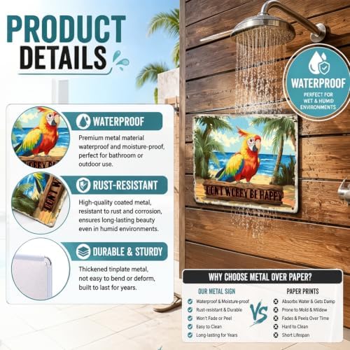 Creative Vintage Tin Metal Sign Don'T Worry Be Happy The Beach Parrot Iron Sign For Friend Porch Backyard Bar Outdoor Patio 12x16 Inch - Image 3