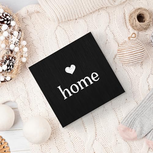 Home Sign, Home Signs for House Decor, Welcome Sign, Rustic Farmhouse Desk Decor Wood Block Box Plaque for Living Room Wall Shelf, Housewarming Gifts (Black) - Image 6