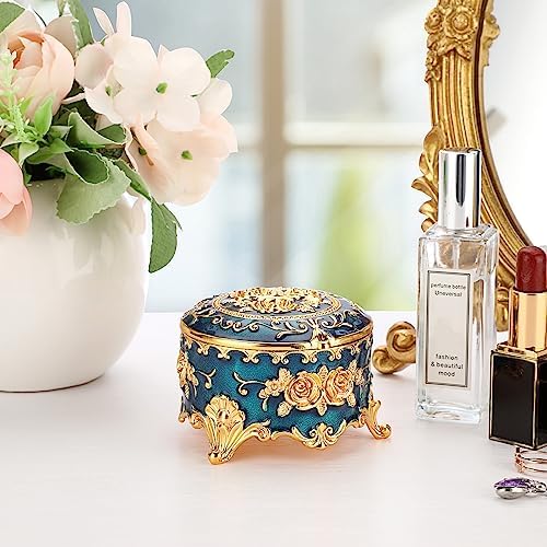 Hipiwe Antique Metal Jewelry Box Ring Earring Treasure Chest Case, Small - Image 7