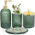 Haturi Glass Bathroom Accessories Set, Sage Green Bathroom Set, 4 Pcs by Haturi