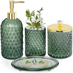 Haturi Glass Bathroom Accessories Set, Sage Green Bathroom Set, 4 Pcs by Haturi