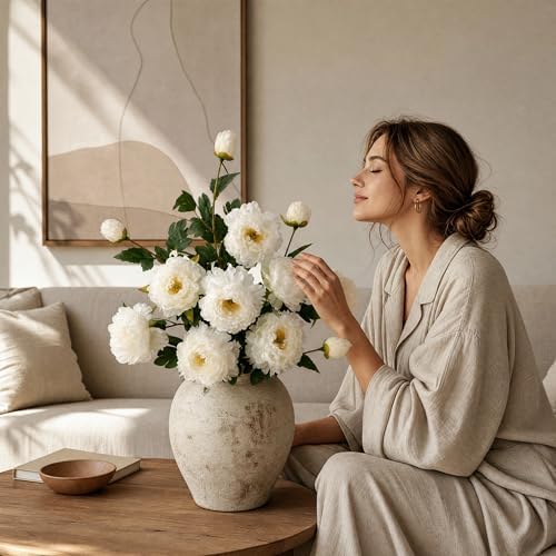 Artificial Peony Flowers, White,4PCS, 31.5'' Long Stem - Image 4
