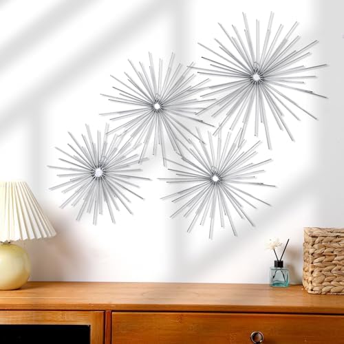 Shimeyao 4 Pcs Silver Starburst Wall Decor, Metal 3D Spike Wall Art Set by Shimeyao
