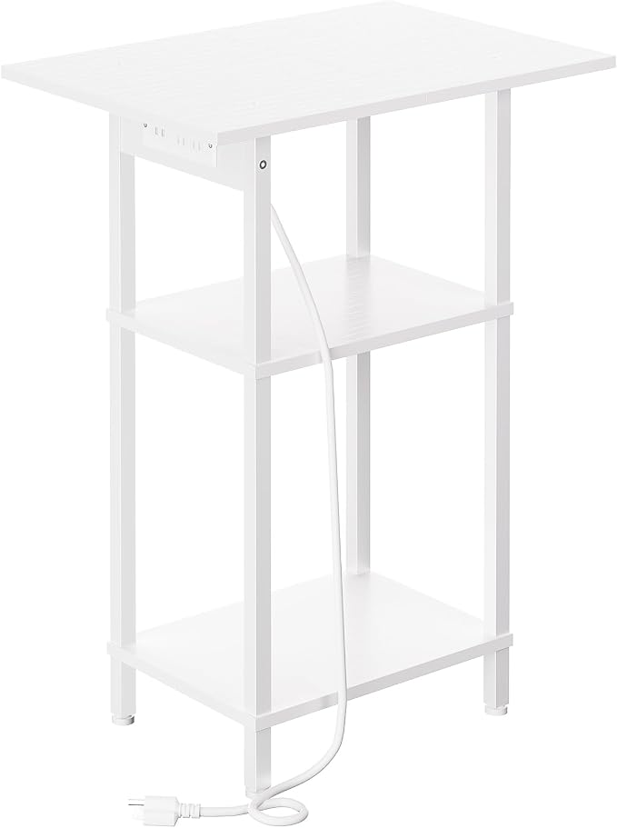 Asgolion Tall Side Table with Charging Station, Skinny End Table Nightstand by Asgolion