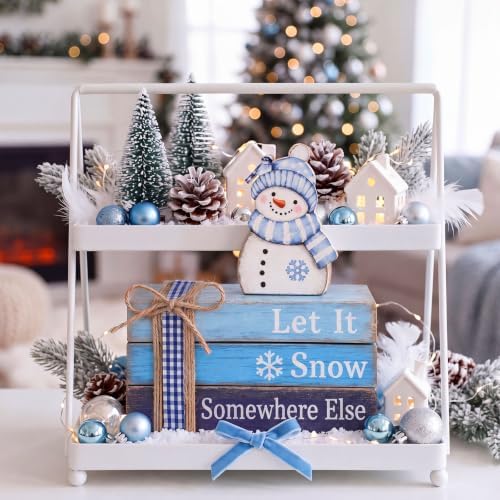 4 Pcs Snowman Christmas Decoration Blue Christmas Tabletop Signs - Image 2