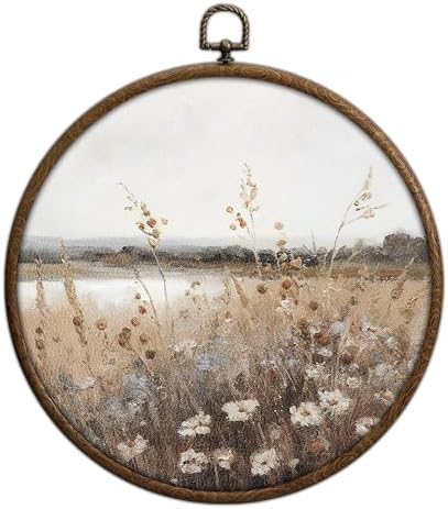 Vintage Cottage Core Decor, Floral Field Round Wall Art, Cottage Wall Decor by Unknown