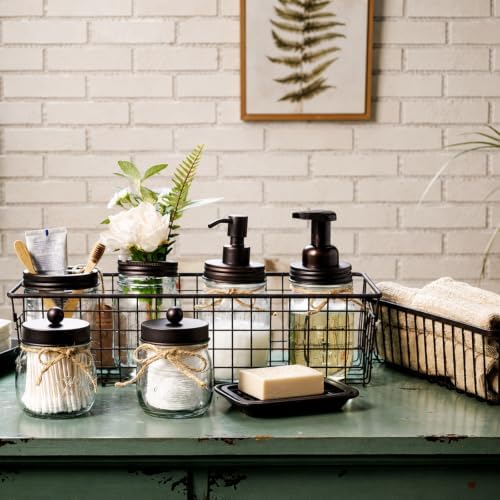 SheeChung Mason Jar Bathroom Accessories Set,6Pcs Rustic Bathroom Set,Brown - Image 6