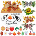 Interchangeable Welcome Sign for Front Door with 4 Seasonal Wreath and 14 Changeable Icons, Bless This Home for Spring Summer Fall Winter All Seasons Holiday, Rustic Round Wood Wreath Door Decoration by HOME