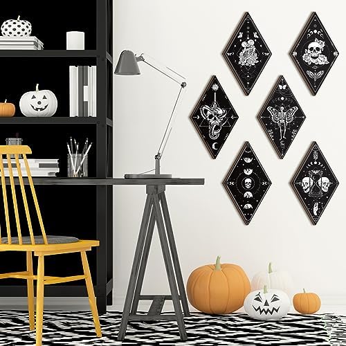 Huwena 6 Pack Gothic Wall Decor for Bedroom Living Room Dark Boho Skull Moon Snake Sun Phase Wooden Hanging Art - Image 6