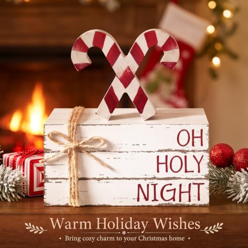 Geelin 4 Pcs Christmas Candy Cane Table Decoration Wooden Book Stack Signs - Image 2