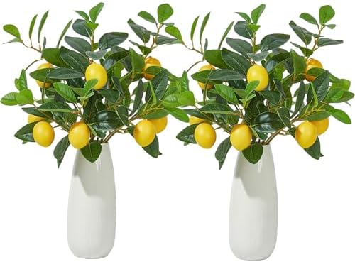 Heleze 6 Pcs Artificial Lemons Tree Branches - Faux Greenery Stems Realistic Lemon Branch with Lifelike Leaves Fake Lemon Plant for Home, Dining Table, Kitchen Decor 18 Inch by Heleze