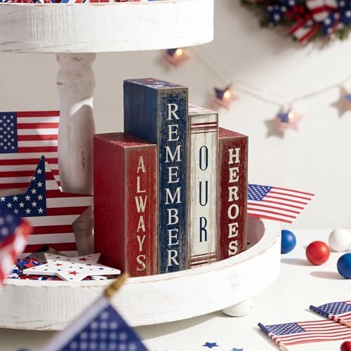 Lineshading 4 Pcs 4th of July Table Decoration Wooden Book Patriotic Sign - Image 6