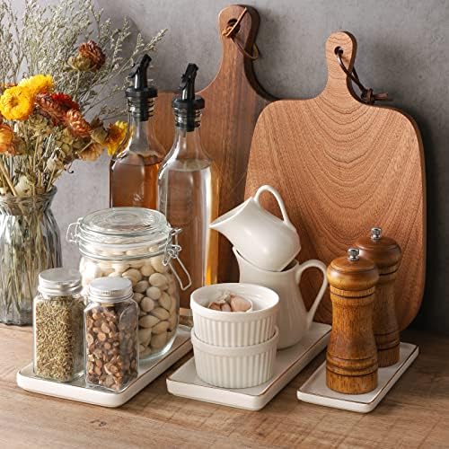 Gurygo 8" Bathroom Tray, Ceramic Vanity Trays for Bathroom, Small Ceramic Trays, Kitchen Soap Tray for Kitchen Counter (White with Gold-Edged, 8",Set/1) - Image 7