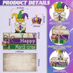 4 Pcs Mardi Gras Decorations Wooden Mardi Gras Table Centerpiece Crawfish Gnome Carnival Tiered Tray Decorations Mini Wooden Faux Books Stack Signs for Masquerade Office Tabletop Bookshelf - Image 5
