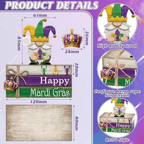 4 Pcs Mardi Gras Decorations Wooden Mardi Gras Table Centerpiece Crawfish Gnome Carnival Tiered Tray Decorations Mini Wooden Faux Books Stack Signs for Masquerade Office Tabletop Bookshelf - Image 5