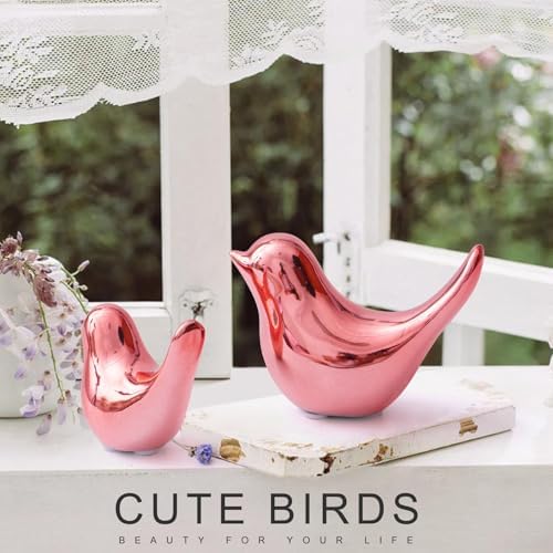 Notakia Pink Bird Figurines Set of 2 Small Bird Statues Home Decor - Image 3