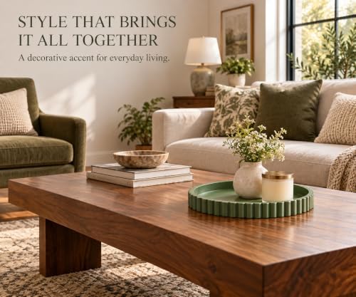 Handmade 12in Decorative Tray for Coffee Table Tray Decor, Green Wooden Decorative Round Tray for Kitchen, Living Room, Home Decor - Image 3