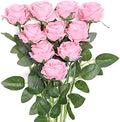 JUSTOYOU 10 PCS Artificial Roses Flowers for Valentine's Day, Realistic Blossom Roses, Real Touch Silk Rose, Single Fake Flower Long Stem Bouquets for Home Wedding Party Decoration (10Pcs, Pink) by JUSTOYOUARTIFICIALFLORAL