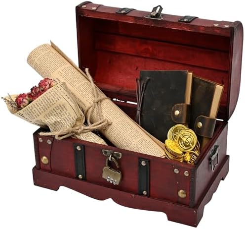 Vintage Wooden Treasure Chest Decorative Box with Lock,Oxblood - Image 2