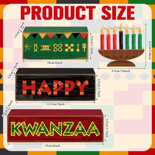 Yuntau 4 Pcs Kwanzaa Table Decorations Wood Block Sign Tiered Tray Decor - Image 5
