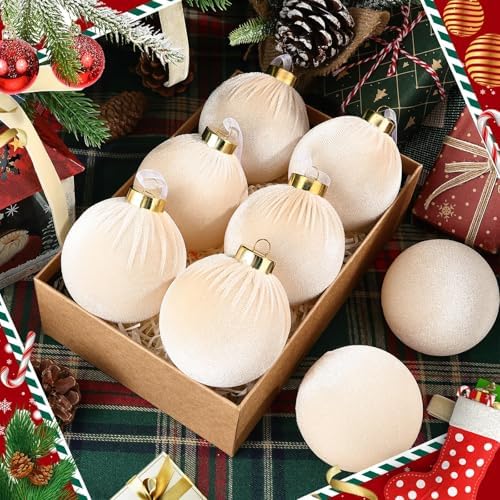 51 Pcs Christmas Velvet Ornaments 15 Pcs Christmas Tree Decor Balls 3.14" 36 Pcs Velvet Vintage Ribbon Bows 5/8" Wide 6 * 8" for Xmas Tree Hanging Decorations Home Indoor Decor (White) - Image 4