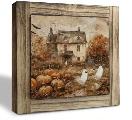 Funny Farmhouse Ghost Wood Plaque Sign, Halloween Tabletop Decor Signs 12 by XJCUG