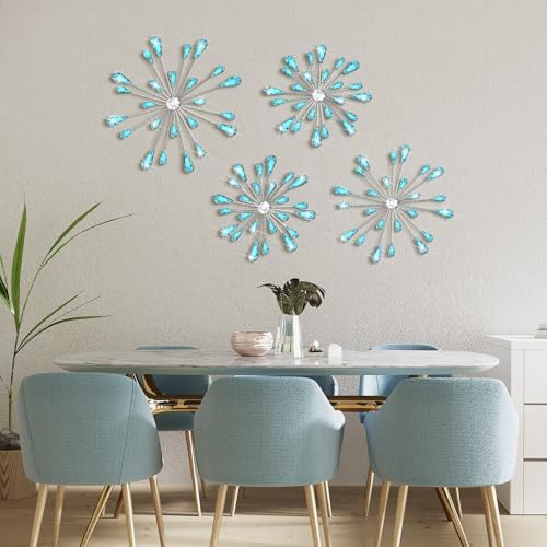 Hicarer 4 Pcs Starburst Wall Decor, Bling Metal Wall Art, Blue - Image 3