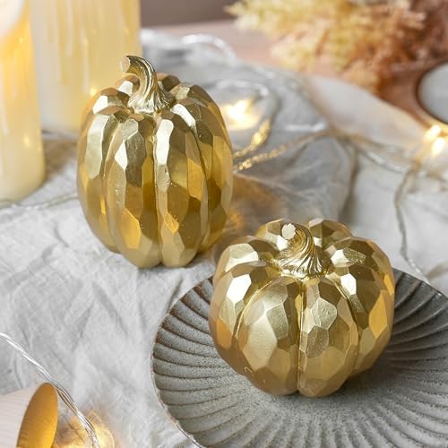 FESTGLOX Pumpkin Decor Fall Decoration, Resin Gold Pumpkins for Decorating - Image 5