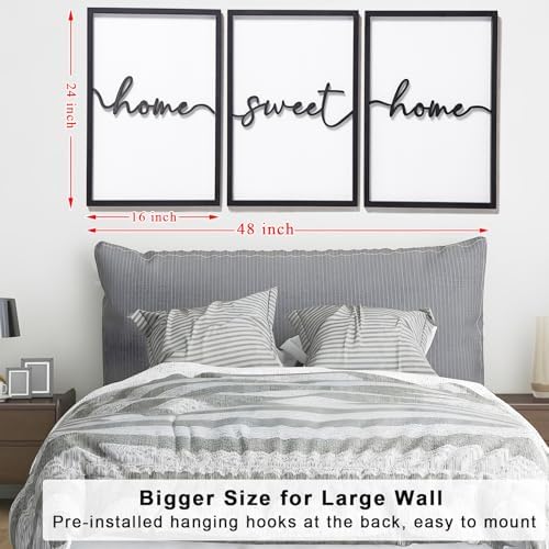 3D Wood Home Sweet Home Wall Art, Modern Home Sweet Home Sign for Large Living Room Wall Decor(Ready to Hang, Set of 3, 16x24 Inch, Framed) - Image 5