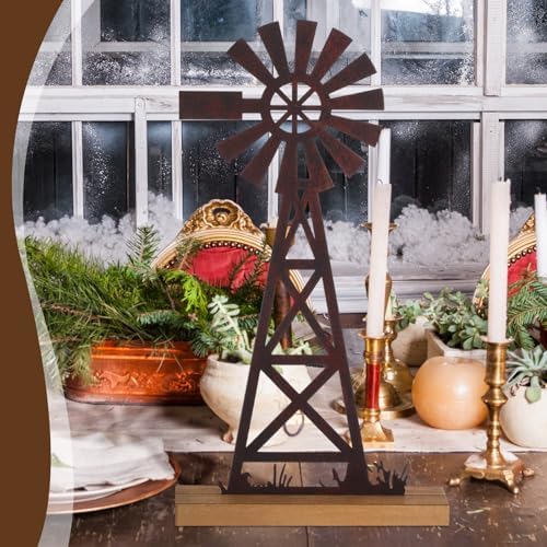 Tandefio 1 Pcs Farmhouse Windmill Table Top Country Decor, Metal Rusty - Image 6