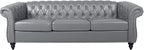 Mid-Century 3 Seater Sofa, Faux Leather Couch - Image 8