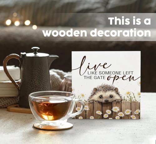 Hedgehog Wooden Box Sign -Rustic Farmhouse Live Like Someone Left the Gate Open Signs for Home Decor, Farm Cottagecore Animal Office Kitchen Bedroom Decor, Hedgehog Gifts for Women, 8x8 - Image 2