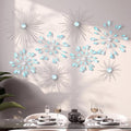 Blulu 8 Pcs Teal Blue Metal Wall Decor Cast Iron Starburst Wall Art Bling Crystal Sculptures Living Room 3D Teardrop Radial Rhinestone Hanging Diamond Accents for Home Office Bedroom Entryway by Blulu