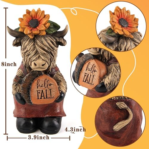 Highland Cow Fall Decor, Rustic Cow Figurine Statue for Autumn Home Decor - Image 2